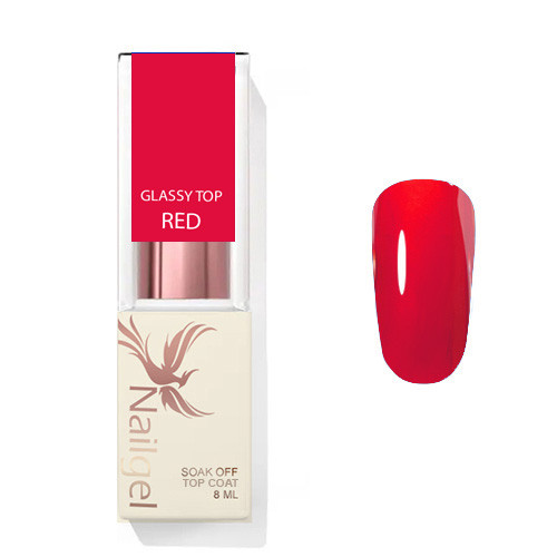 Glassy Top Coat- - RED-Lesk gel 8ml