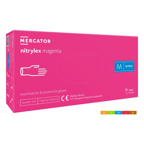 Nitrylex magenta, nitrilové nepudrované vyšetřovací rukavice magenta (intenzivní růžová) barva S